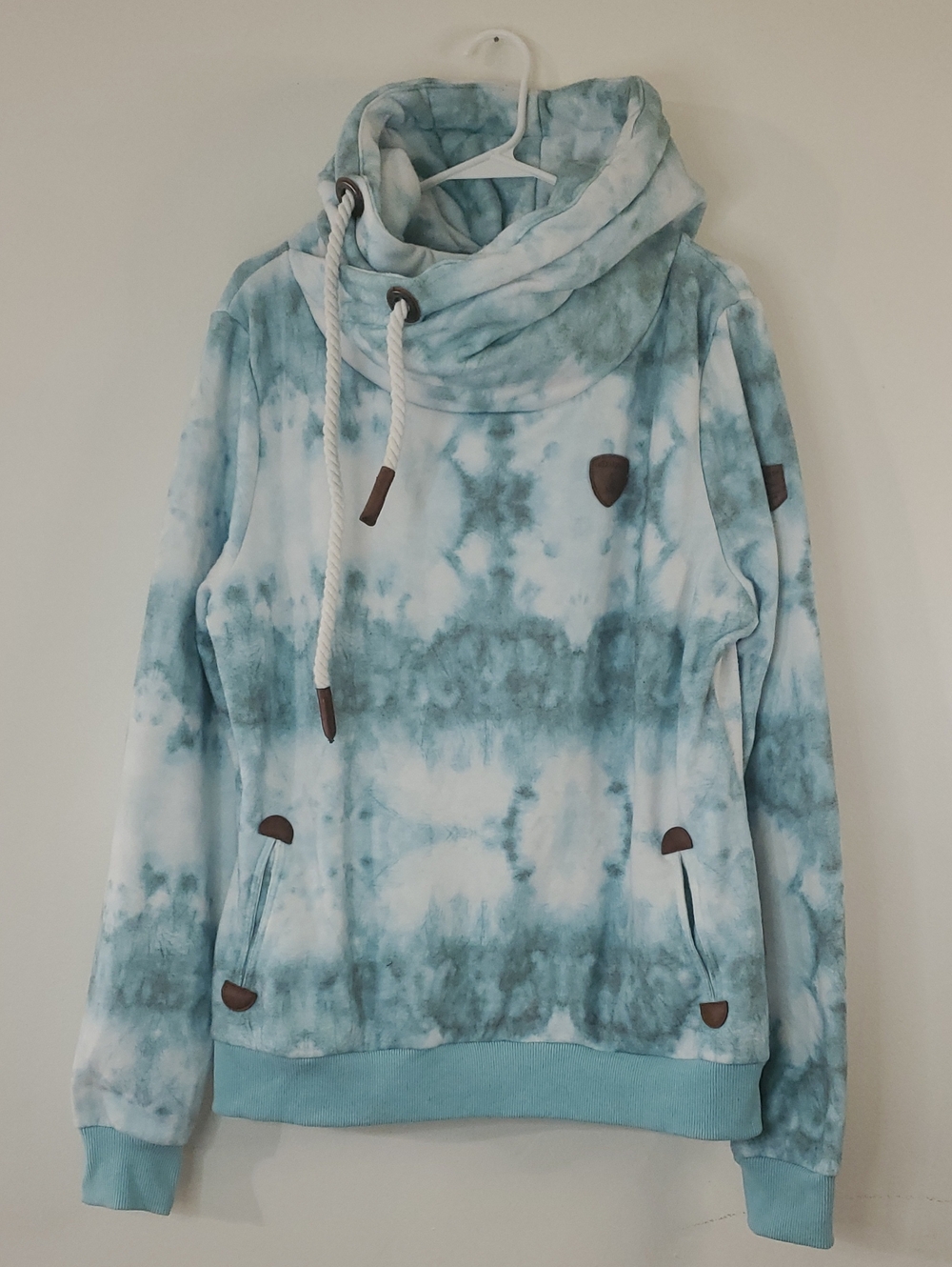 Wanakome Aqua Tie-Dye Funnel Neck Pullover Hoodie Size XL Rope Drawstring